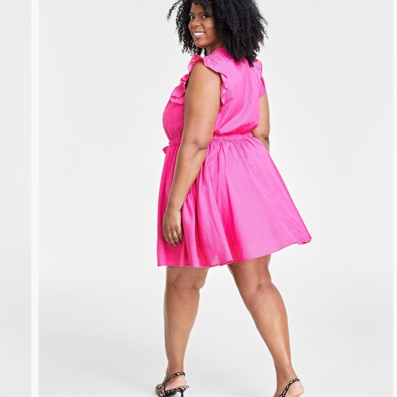 Pink Flutter-Sleeve Shirtdress, - Picture 3 of 6